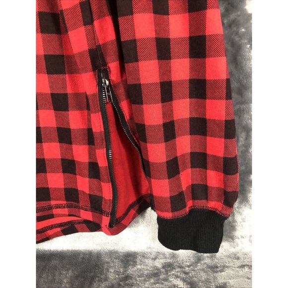 Red & Black Plaid Hoodie Men’s Large Long Sleeve With Side Zippers - Picture 10 of 16